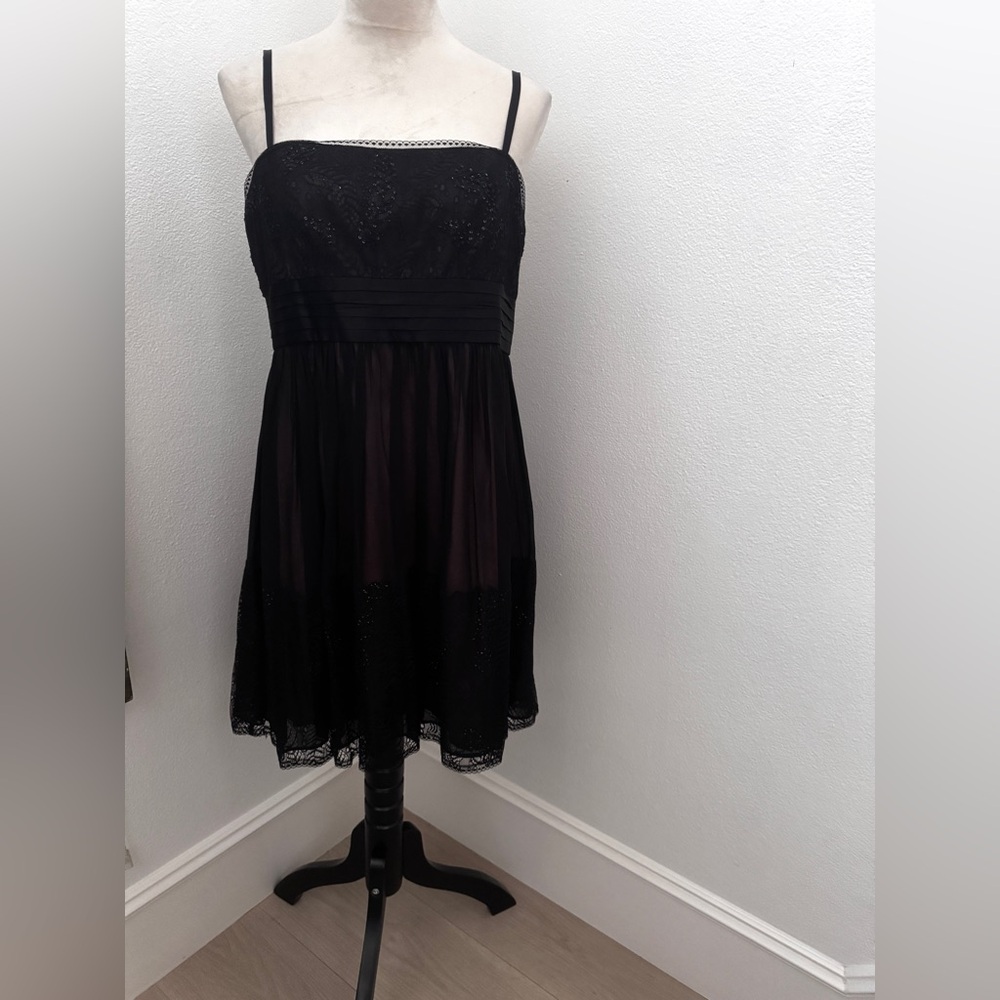 BCBGMaxAzria Black Spaghetti Strap Lace Mini Dress